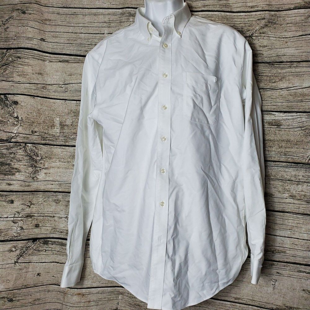 L.L. Bean Slightly Fitted White Long Sleeve Button Down Shirt Size 16-36